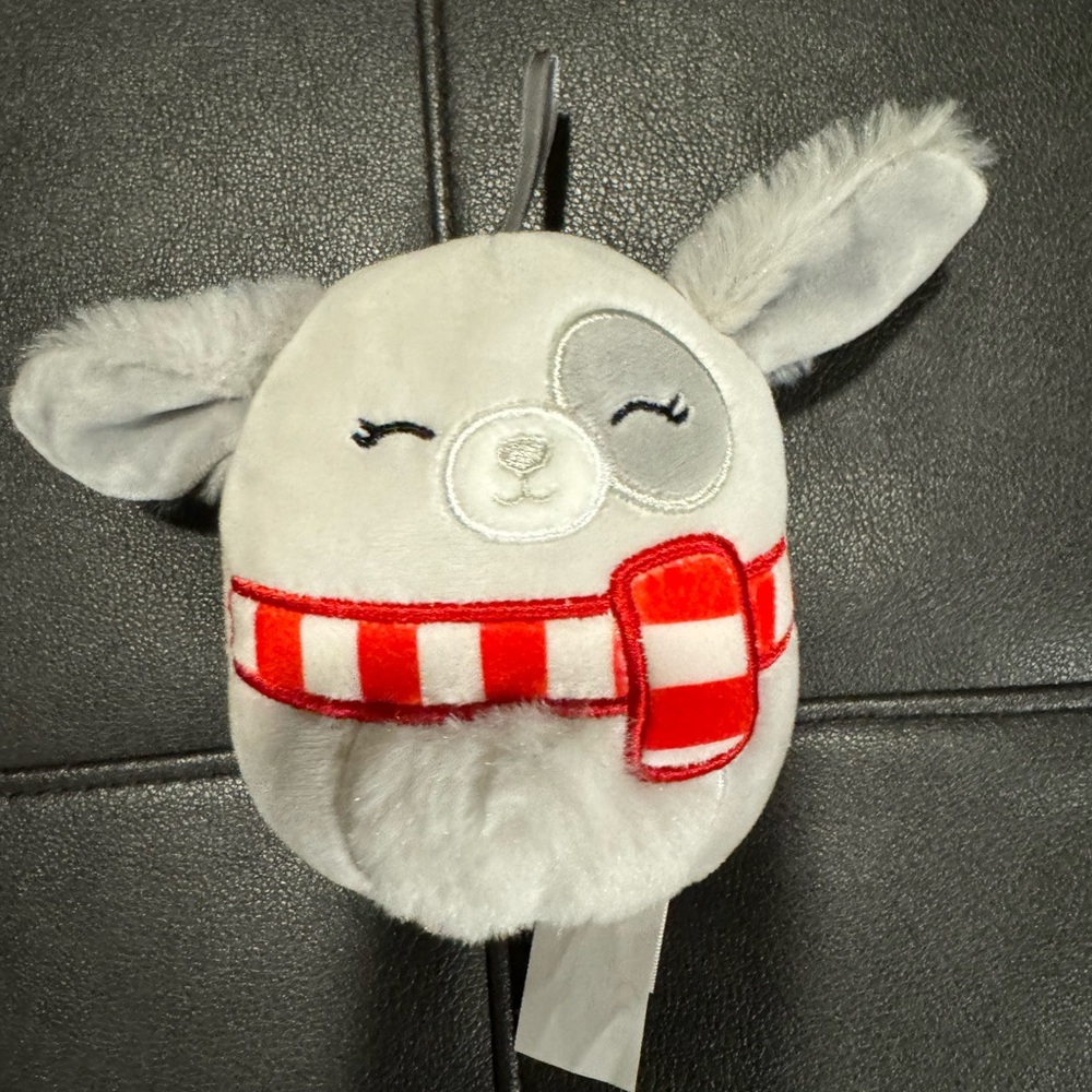 Squishmallows Ivy Ornament Gray and Red Stuffed Dog with Scarf